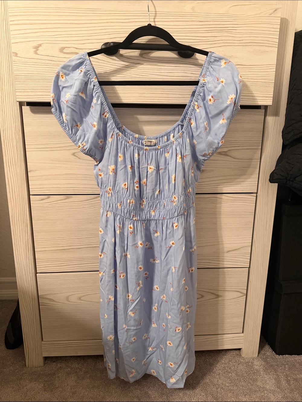 Billabong Light Blue Floral Puff-Sleeve Midi Dress